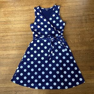 Navy blue and white polka dot knit dress, size medium